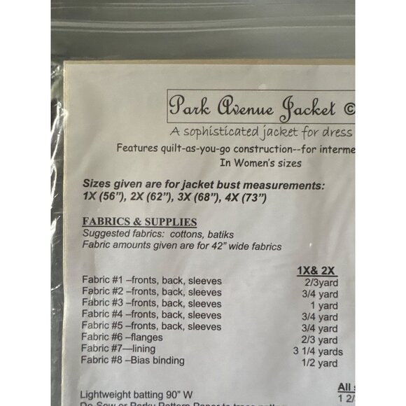 MorningGlory Designs Park Avenue Jacket Quilt-As-You-Go Pattern Size 1X 2X 3X 4X - Picture 4 of 6